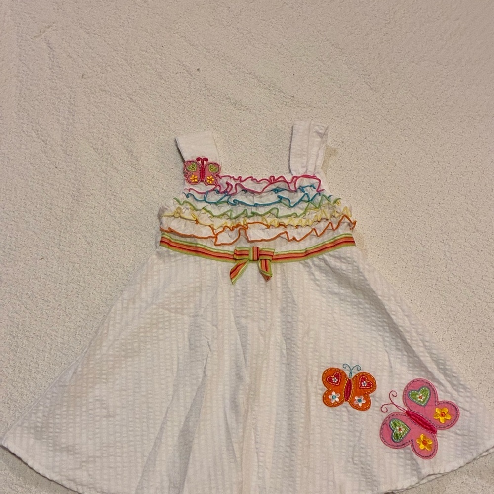 Y2K Youngland Ruffled Butterfly Dress, white with rainbow accents, Girls 24mo
